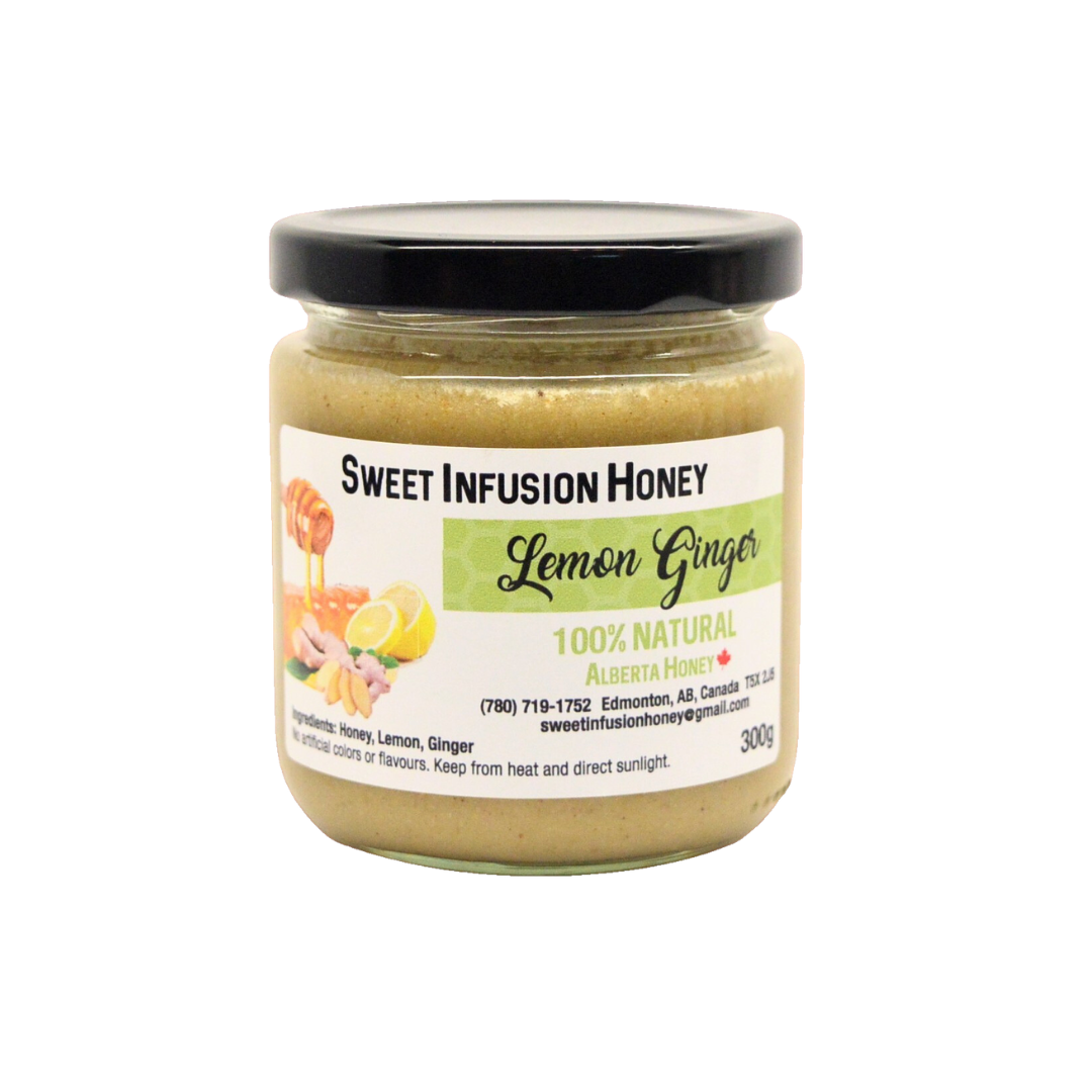 Jar of Sweet Infusion Honey Lemon Ginger on a white background